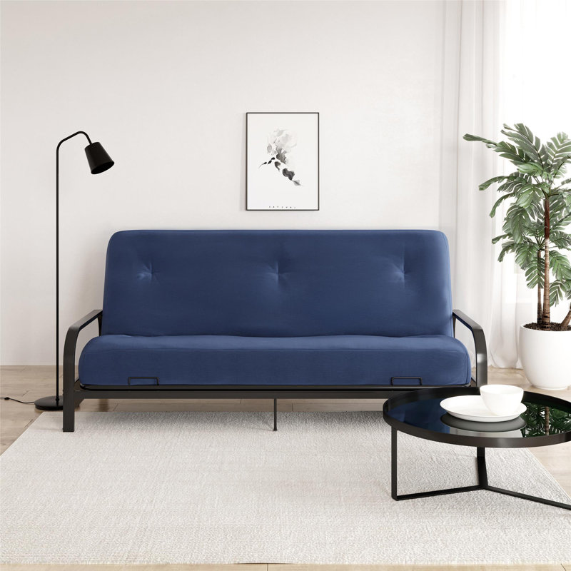 Matelas de futon double en polyester Deivi, Bleu marine