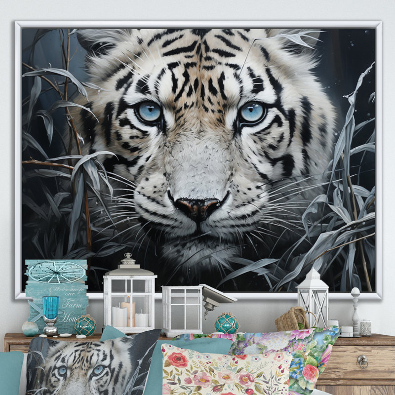 «Tiger Mysterious Watcher II» - Impression, H 30 po x l 40 po x P 1,5 po, Cadre flottant blanc