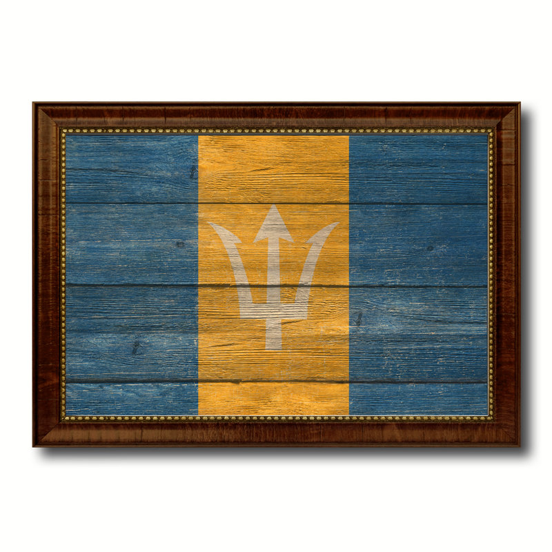 « barbados country flag », reproduction d’art sur toile encadrée, H 19 po x l 27 po x P 1 po, Encadrement brun