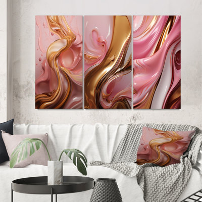 Rose liquide et or succulent Glam Art Alchimie - formes abstraites, ensemble de 3 pièces