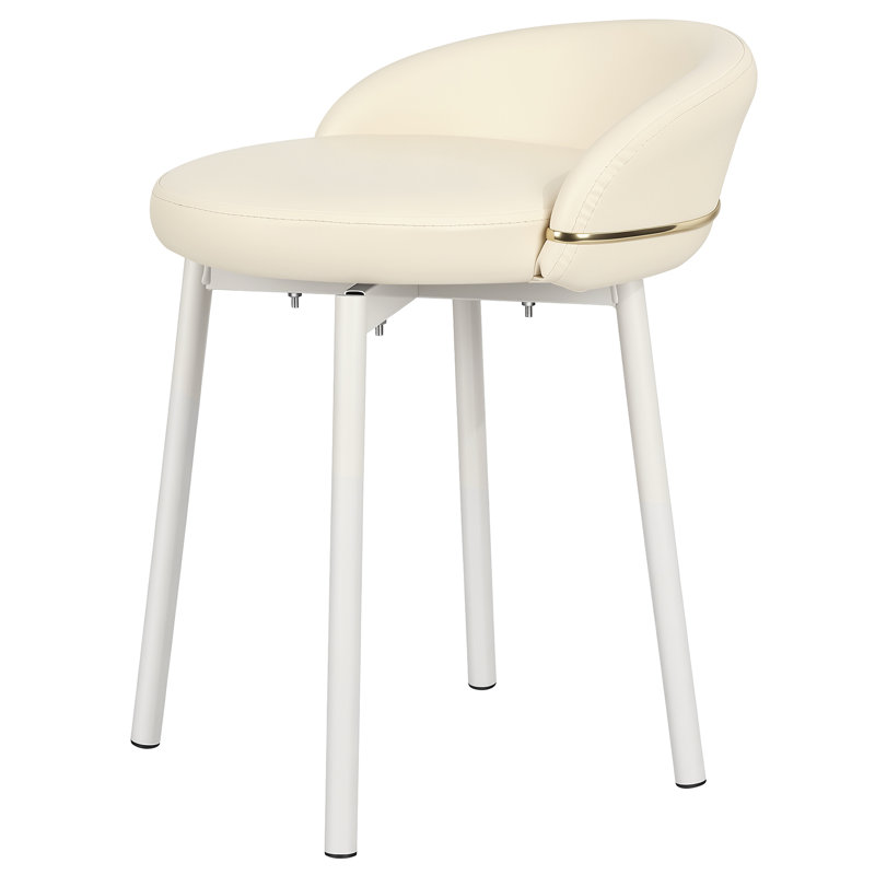 Mignonne chaise de coiffeuse avec cadre en or, fauteuil de maquillage avec dossier bas pour les petits espaces, tabouret de coiffeuse moderne en cuir Pu pour chambre à coucher, blanc