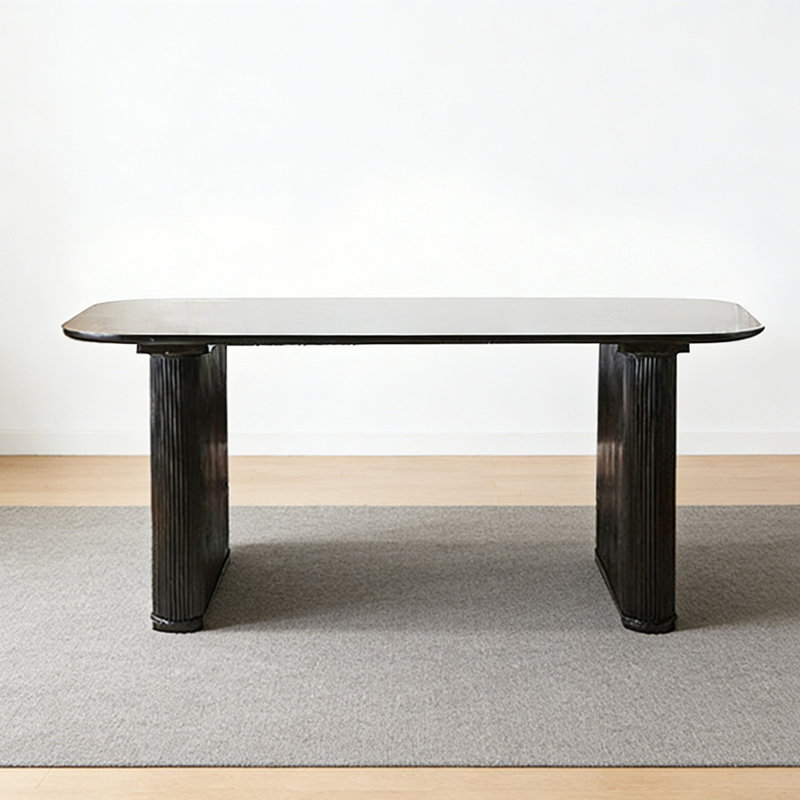 Table de salle à manger rectangulaire moderne en bois massif noir, 29.53"H x 78.74"L x 33.46"W