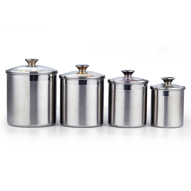 Cooks Standard Classic Stainless Steel Food Jar Storage Canister Set Large, Airtight Containers with Glass Lid for Tea Coffee Sugar Flour Pantry Kitchen Counter, 4-Piece
