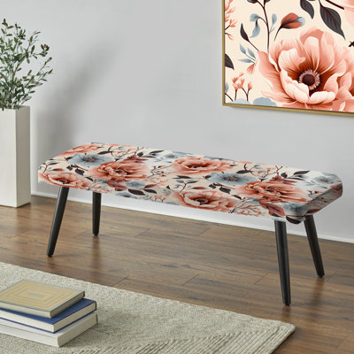 Banc noir rembourré à motif floral rétro rose et nostalgie florale