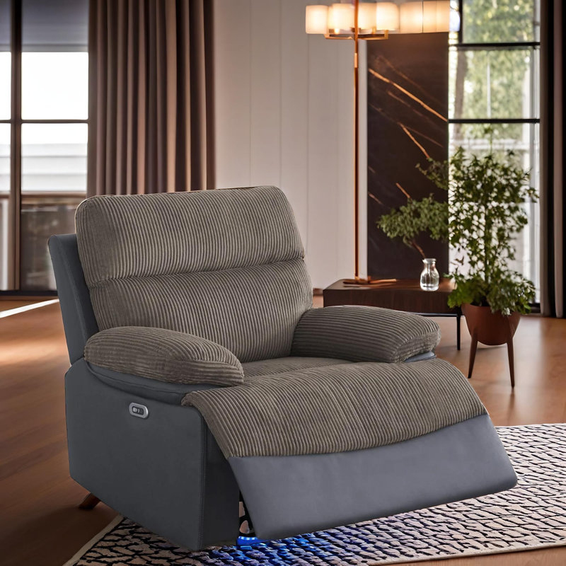 Oslo Blackish Gray Technical Fabric Power Reclining Chair  With USB, Wireless Charging & LED Light