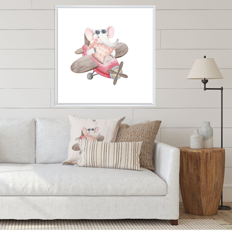 Mignon enfants éléphant volant, L 36 po x H 36 po x P 1,5 po, Cadre flottant blanc