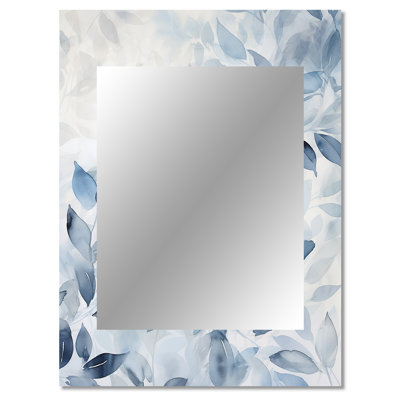 Tender Ginko Leaves in Shades Of Blue Watercolor - Leaves Decorative Wall Mirror, Traditional Mirror, Printed Metal Art