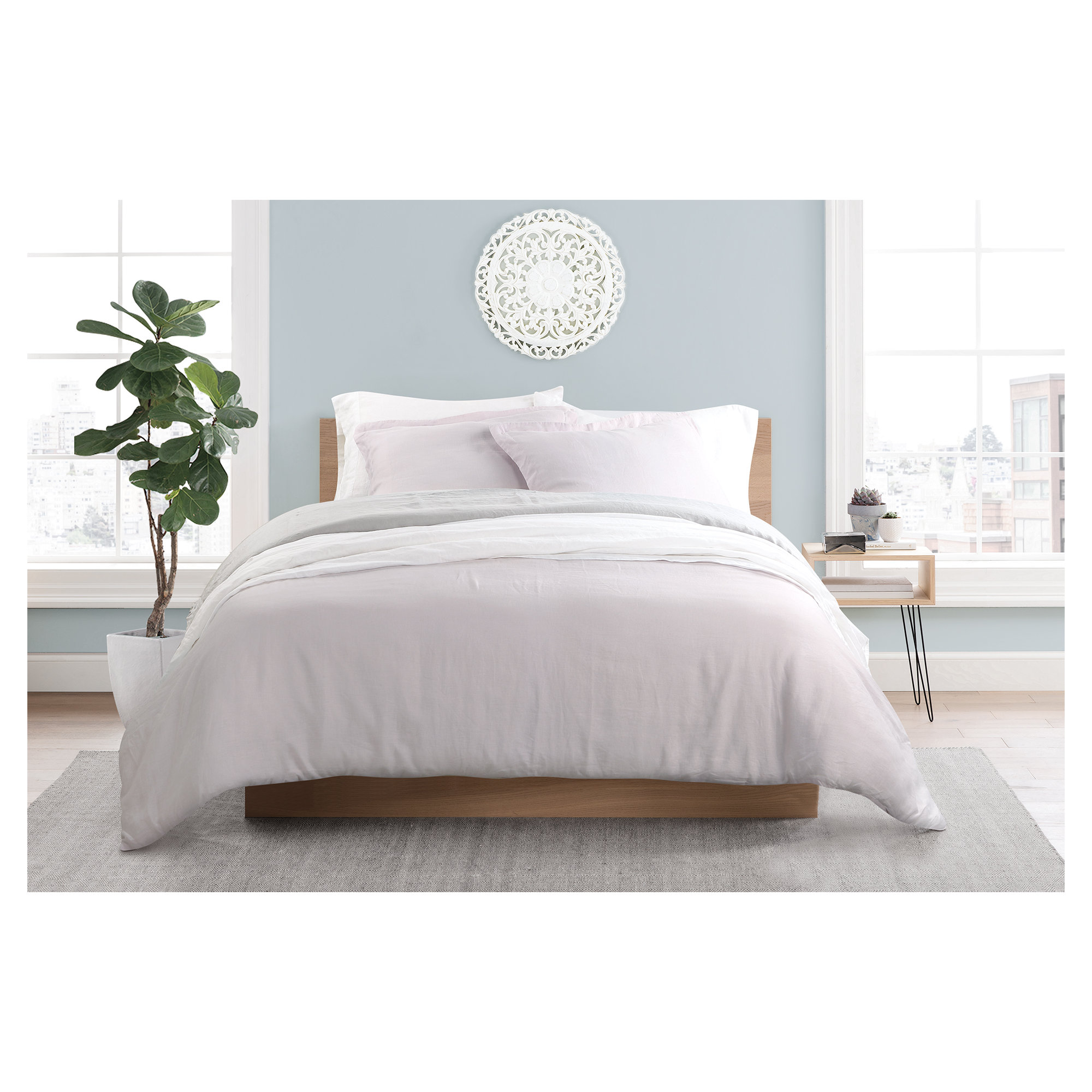 Frazier Modern & Contemporary 100% Linen Duvet Cover, King Duvet Cover + 2 King Shams, Lilac Marble