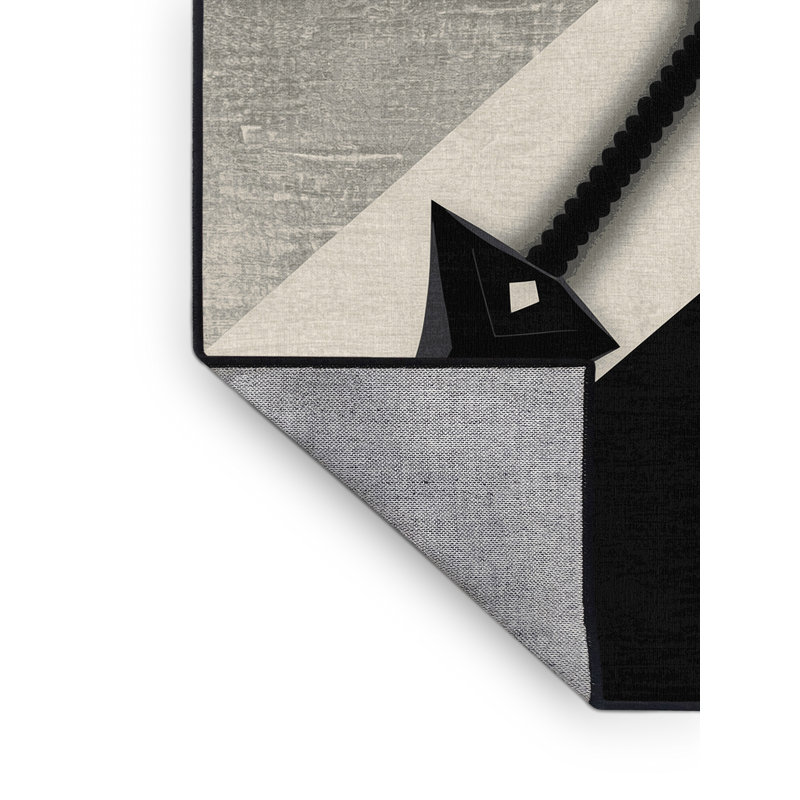 Tapis géométrique moderne gris et noir lavable à la machine Brennan Naginata Polearm, 2 pi x 3 pi