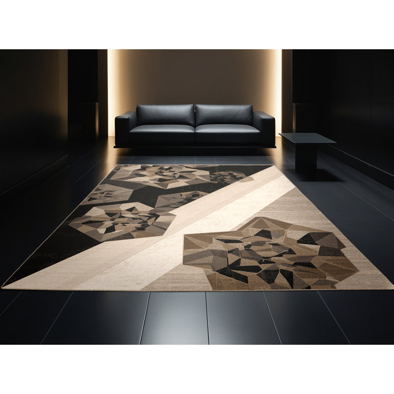 Machine Washable Olney Broccoli Modern & Contemporary Geometric Rug in Beige – Beige Binding, 3x5