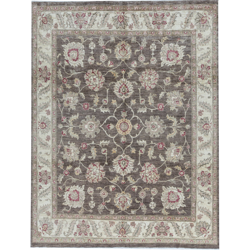 Tapis brun et beige de haute qualité noué à la main
