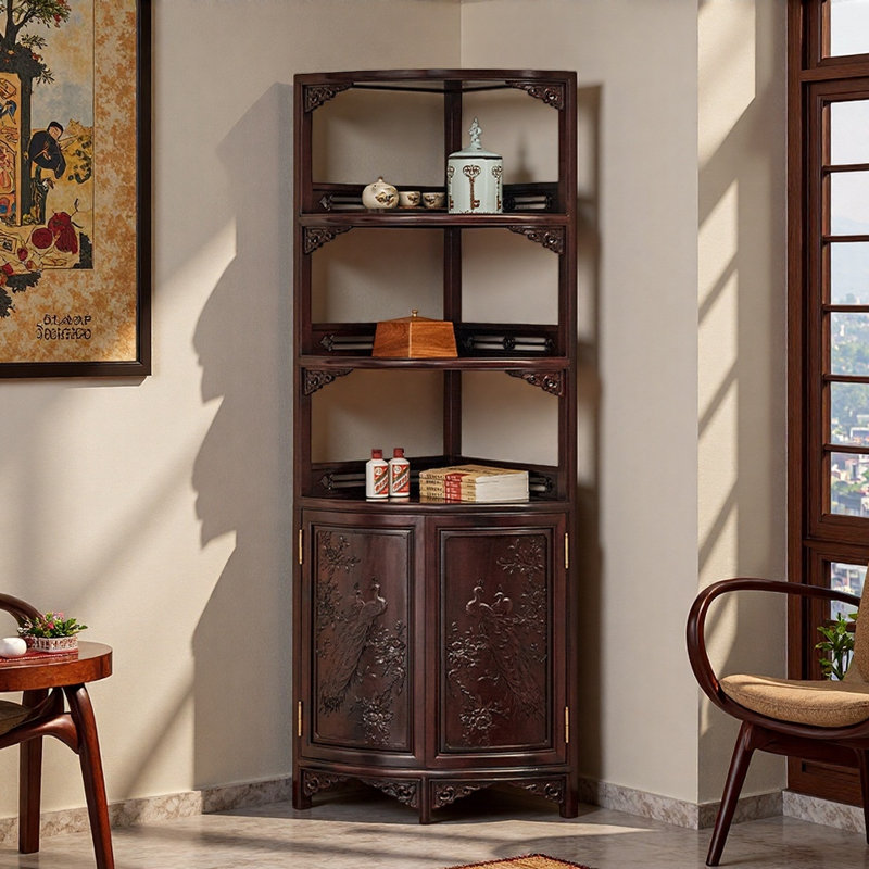 New Chinese Classic Retro Style Bookcase, 70.9" H x 27.6" W x 19.7" D