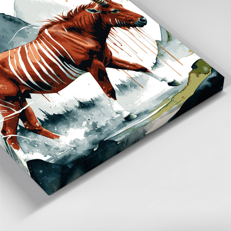 Wildlife Mountain Bongo Black Canvas Wall Art, 12" H x 18" W