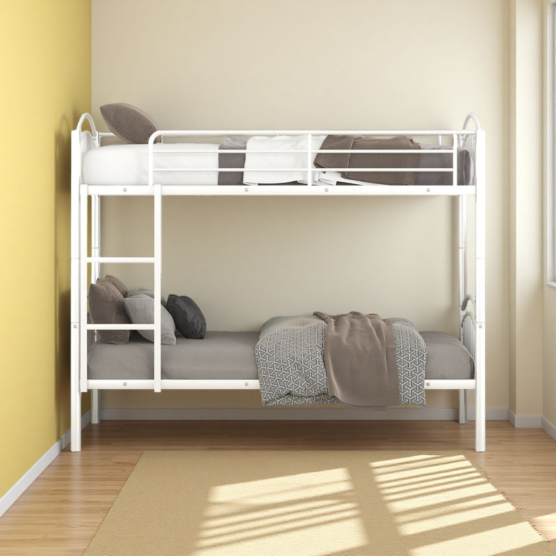 Twin Over Twin Metal Bunk Bed,Divided Into Two Beds, White
