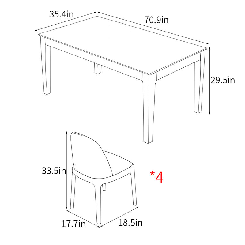 Simple modern rectangle dining table set, 29.5"H x 70.9"L x 35.4"W