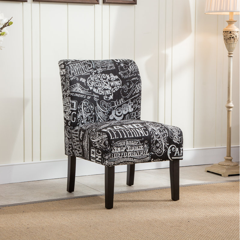 Volia Capa Print Fabric Armless Contemporary Accent Chair, Black Text Polyester Blend