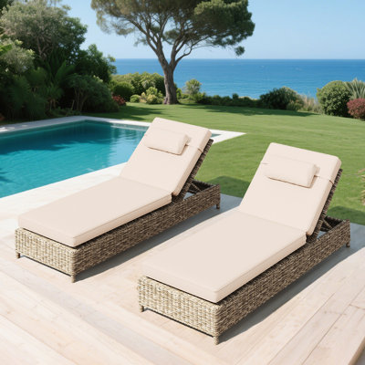 2-Piece Outdoor Chaise Lounge Cushion Set, 72.2" X 22" X 3.1", Water-Resistant Patio Chair Cushions For Pool, Deck & Lawn