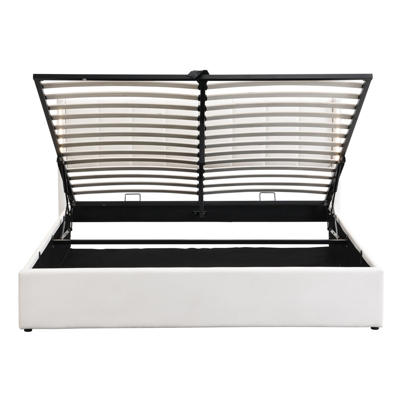 Upholstered Storage Bed With Adjustable Headboard, USB And LED PU, White, Double (4'6)
