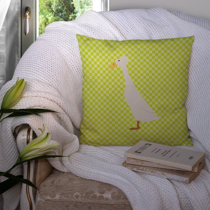 Coussin extérieur carré à damier de canard, Vert, 14 po x 14 po