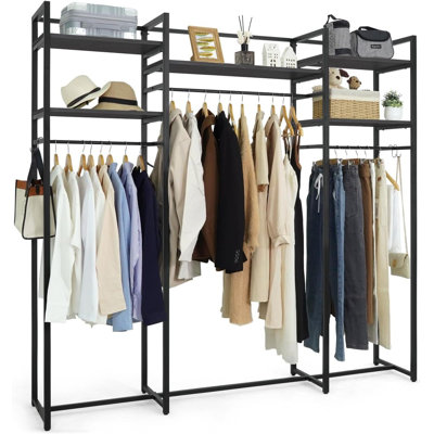 Portant à vêtements en métal robuste avec barres de suspension 913lbs capacité 75 pouces de large, noir