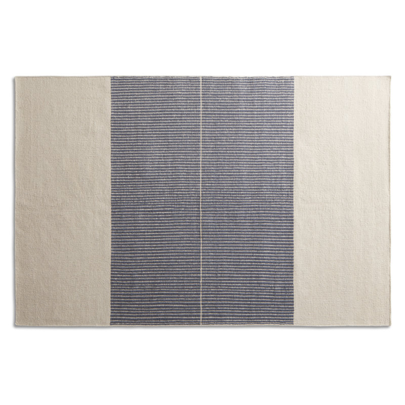 Natural and Gray Wool Flat Woven Stripe Rug, 6' x 9'