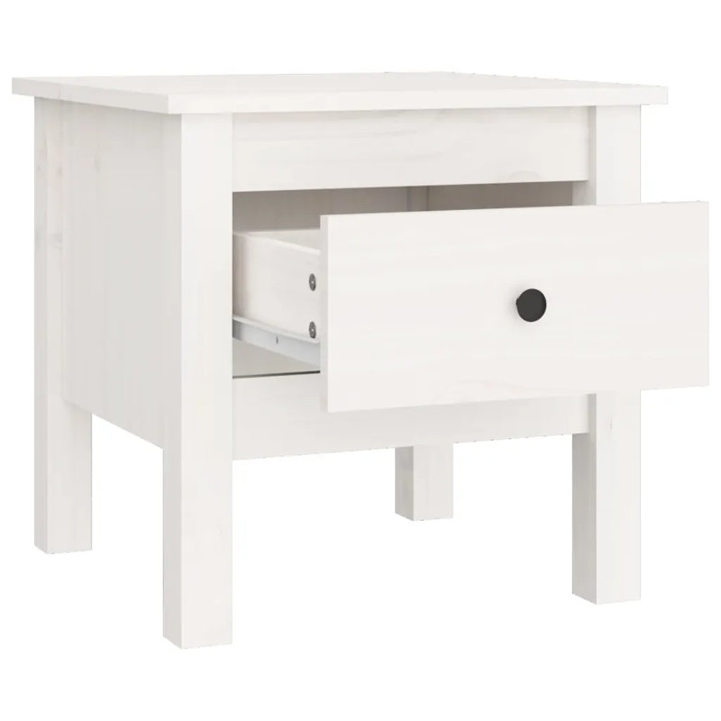 Kishawn Solid Wood Side Table Set, White