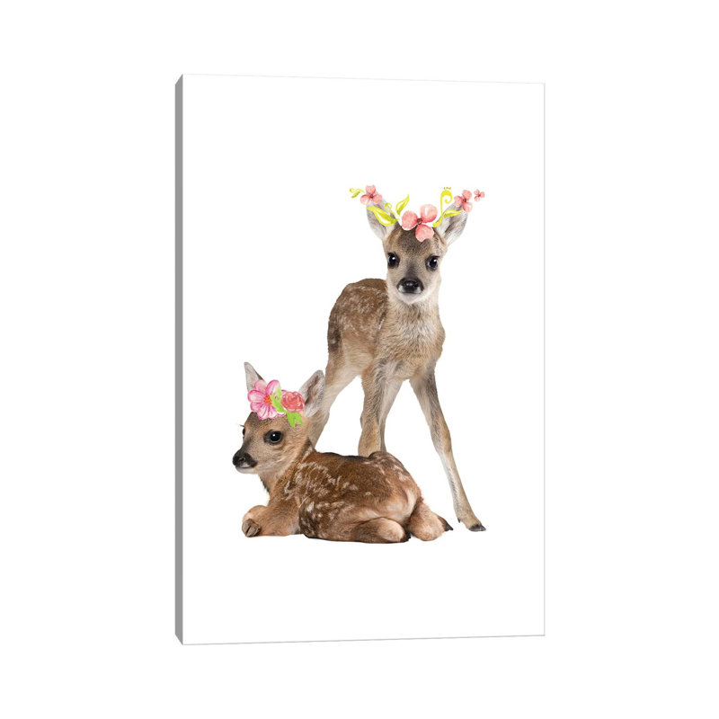 Fawn Deers Photography With Watercolour Flower Crowns by Design Harvest - Wrapped Canvas Print, 20.32 cm H x 30.48 cm W