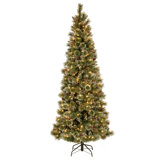 7.5 Ft. Glittery Bristle Pine Slim Tree With Dual Color® LED Lights