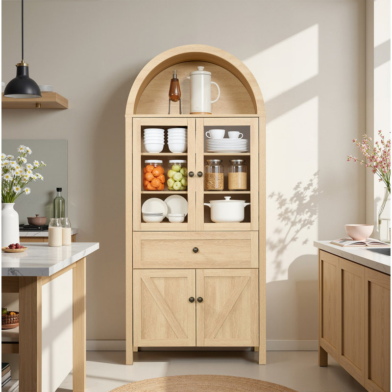 Dome Cabinet, made of high-quality materials and antique craftsmanship, with large storage space, Natural, Light Oak