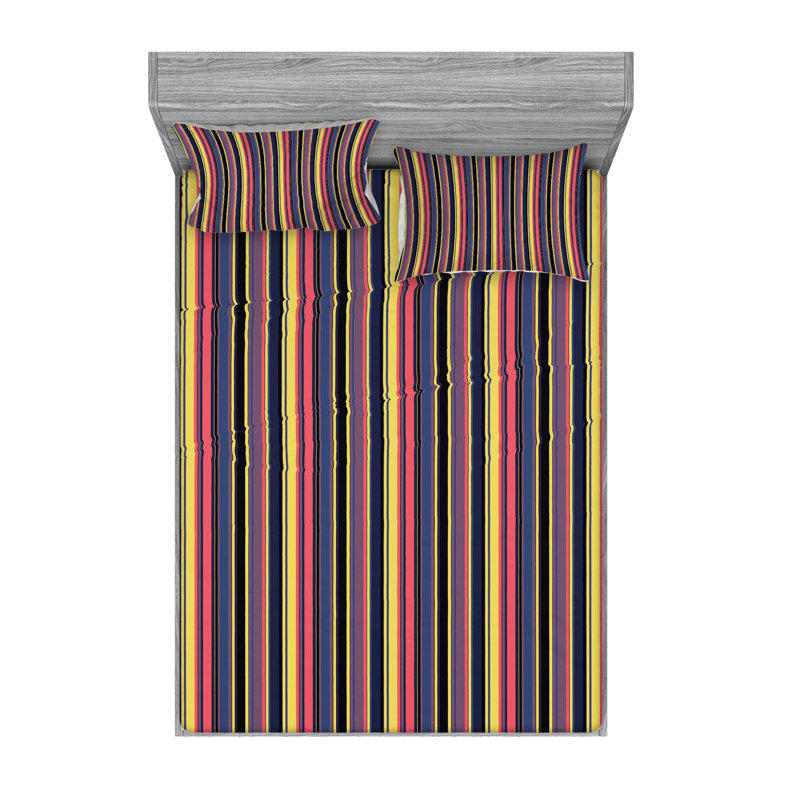 Microfiber Striped Sheet Set, Queen Sheet Set with Fitted Sheet, Blue/Black/Brown Striped