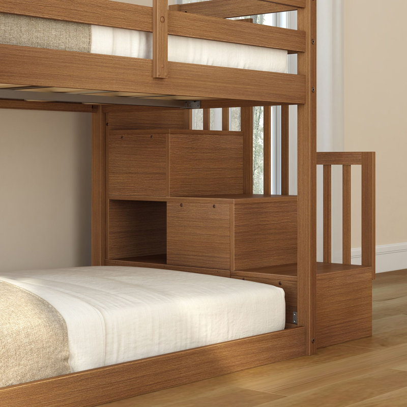 Lit superposé simple avec glissière et escalier Bear, Oak Embossed Pecan