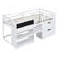 Lit mezzanine bas blanc simple avec bureau roulant, tablette et tiroirs - Bois massif fonctionnel et solide pour un look de chambre à coucher élégant-1579780687