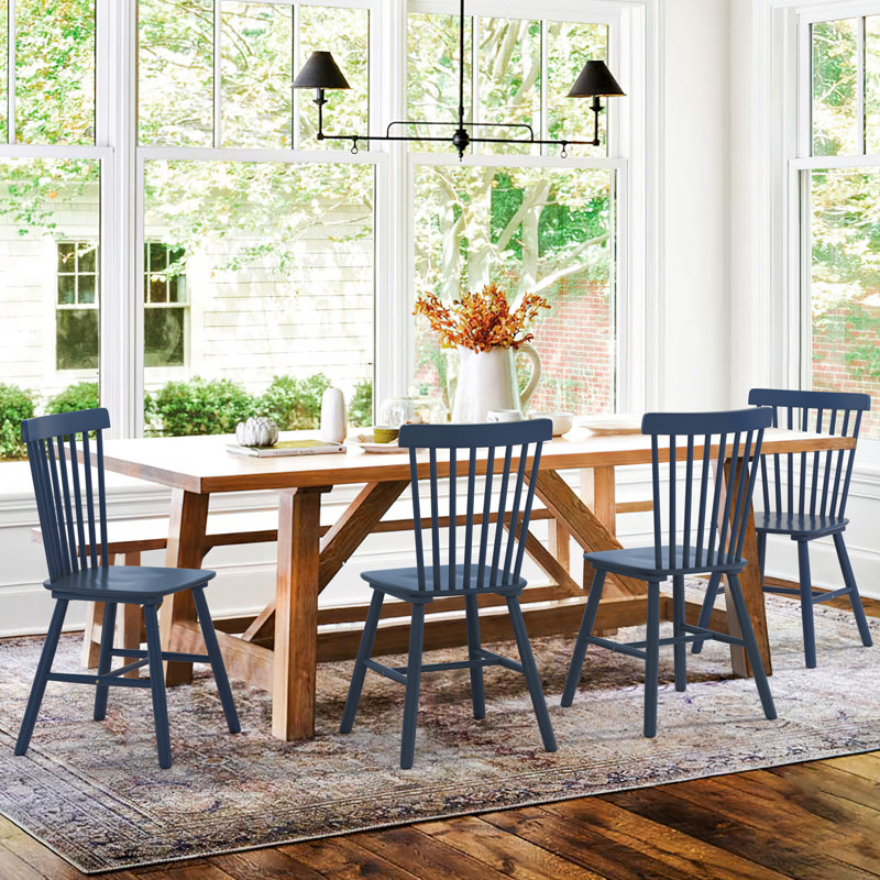 Chaise d'appoint en bois massif Chesley, Bleu foncé