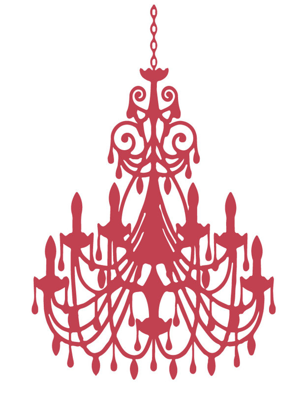 Décalcomanie murale lustre ornée, Rouge Dahlia, H 48 po x l 31 po x P 0,01 po