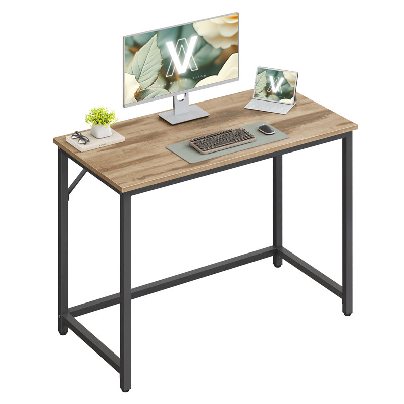 Jana Metal Top Writing Desk, 76cm H x 100cm W x 50cm D, Camel Brown/Black