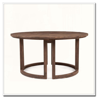 Table de salle à manger 59 po ronde en bois d'acacia avec trou pour parasol (moka)