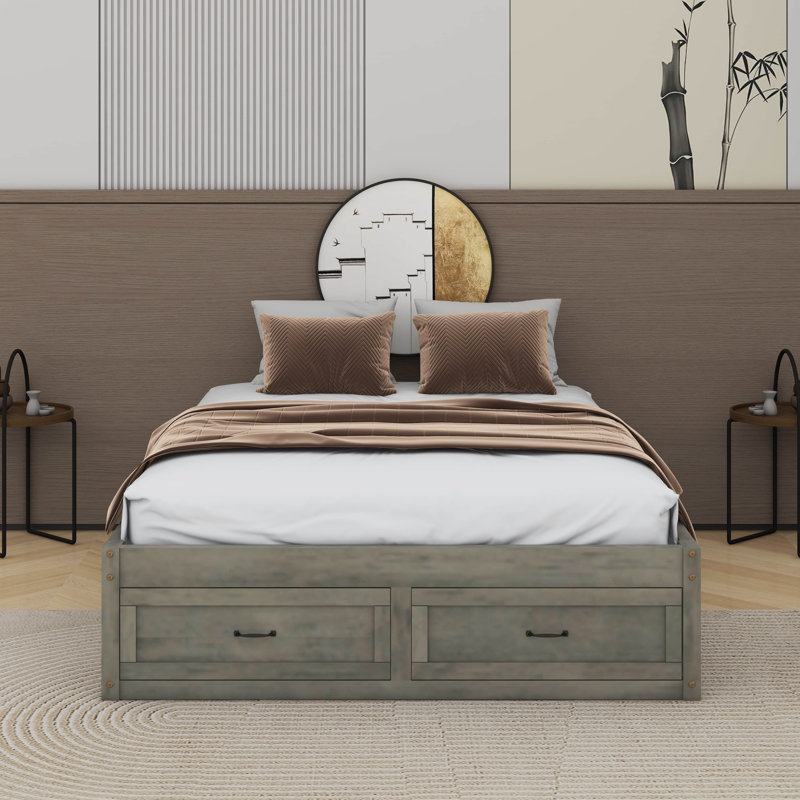 Lit plateforme avec 6 tiroirs, Grand lit, Gris antique