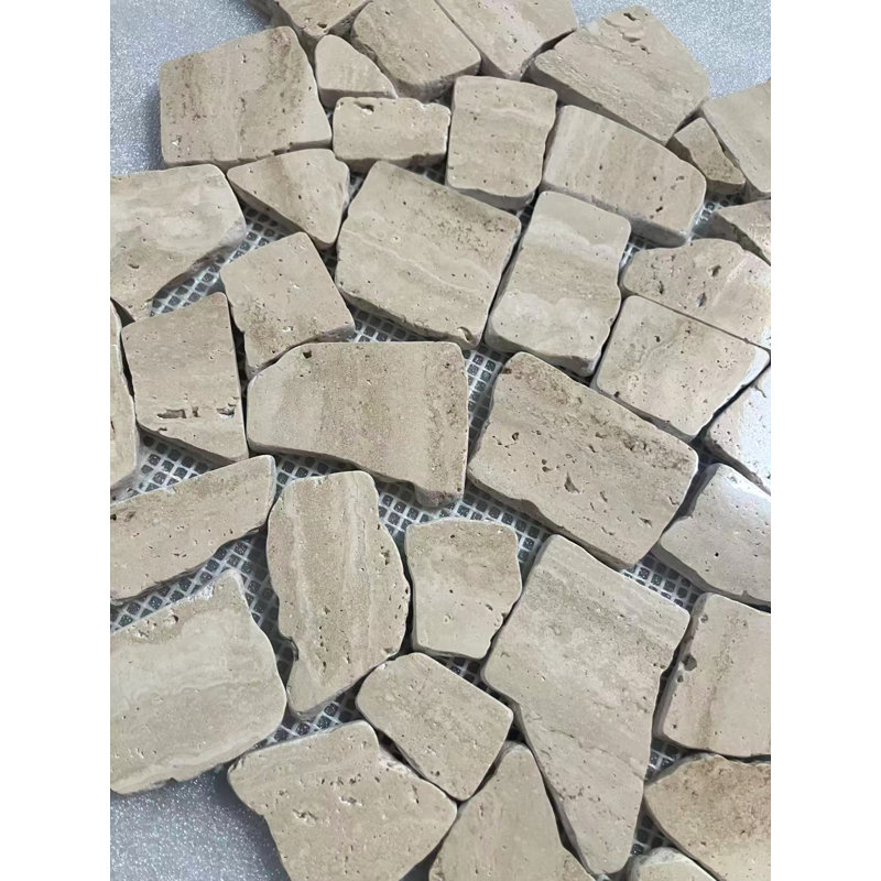 Random Sized Travertine Mosaic Tile in Tan/Beige