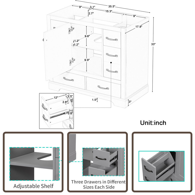 Base de meuble-lavabo simple 35,5 po seulement