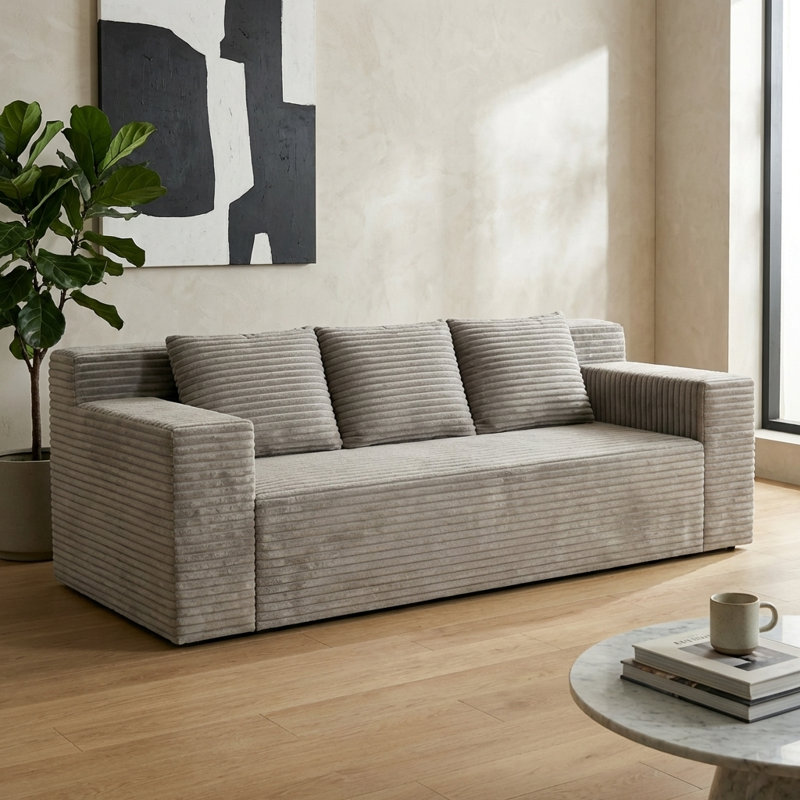 Canapé 71 po en velours 3 places - siège profond sans assemblage, tissu velours côtelé doux pour le salon, la chambre à coucher ou le bureau