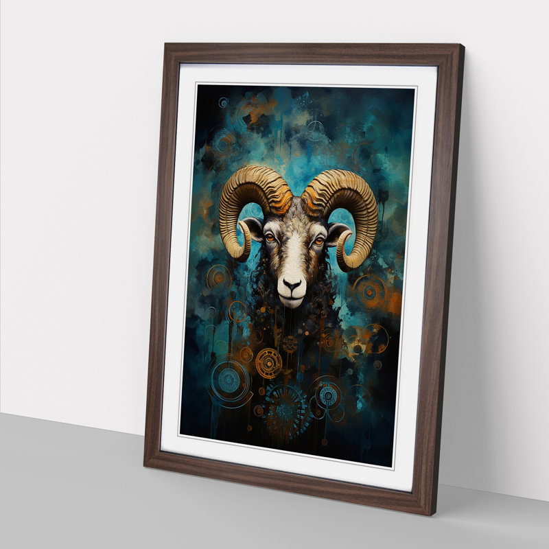 Aries Zodiac Modern Art - Framed Print, Walnut Framed, 34cm H x 25cm W