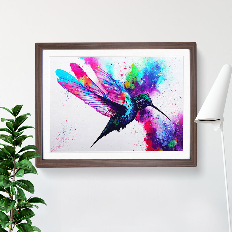 Hummingbird Splash Vol.2 Abstract - Framed Print, 46cm H x 64cm W x 2cm D, Walnut