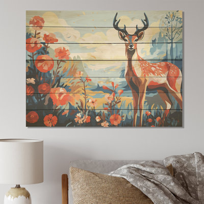 Cerf rouge et bleu en forêt - animal cerf sur bois