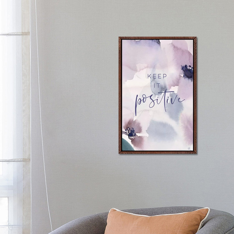 Keep It Positive - Print on Canvas, 66.04cm H x 45.72cm W x 3.81cm D, Classic Brown Wood Floater Framed