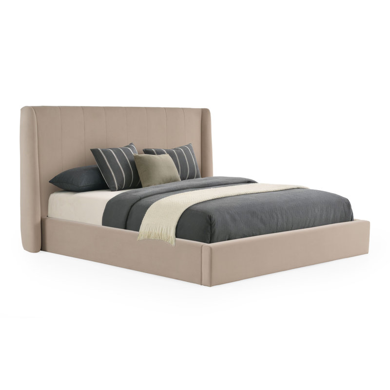 Casteel - Lit moderne en tissu brun clair, Grand