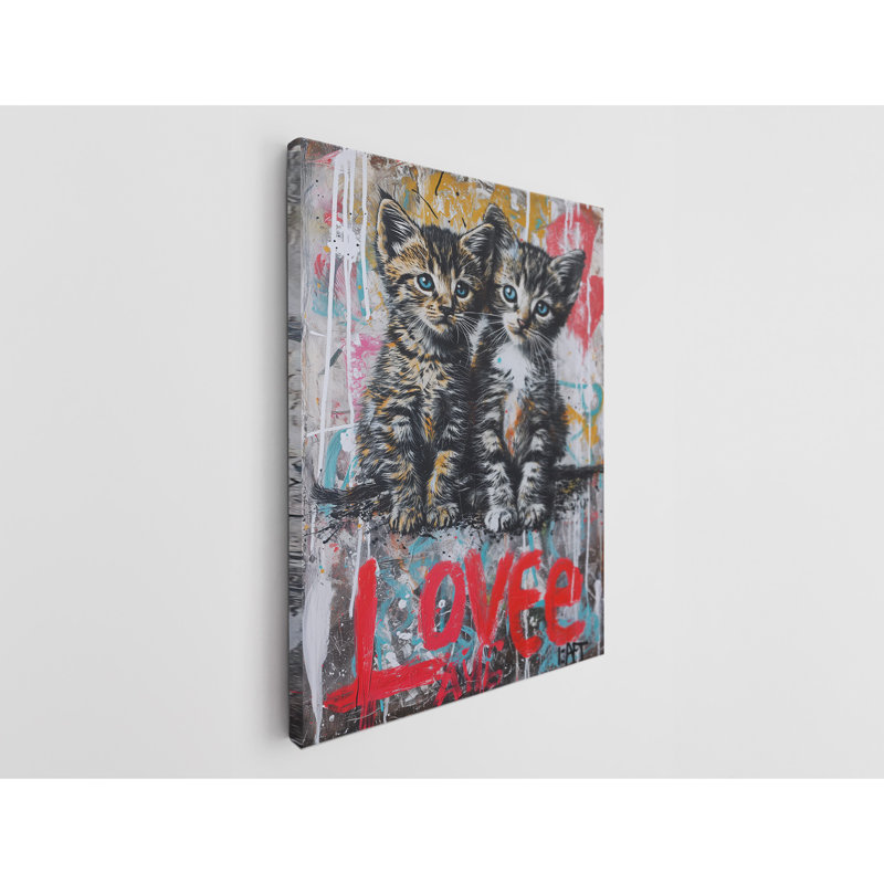 «Two Kittens Love Street Graffiti», reproduction d'art sur toile, H 45 po x l 30 po