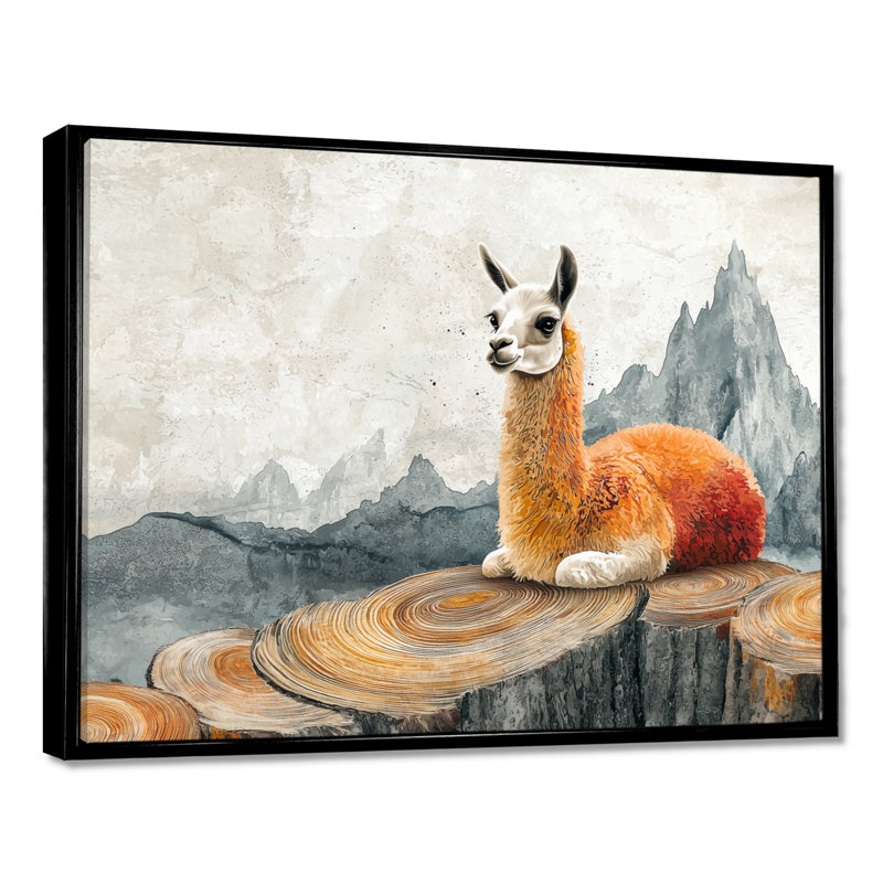 Lama au Pérou, méditation du Gardien - animaux, art mural, H 12 po x l 20 po, Impression encadrée flottante, Noir