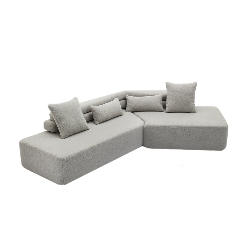 Gray L - Shaped Sectional Sofa, Comfortable Corner Couch For Living Room, Gray Polyester