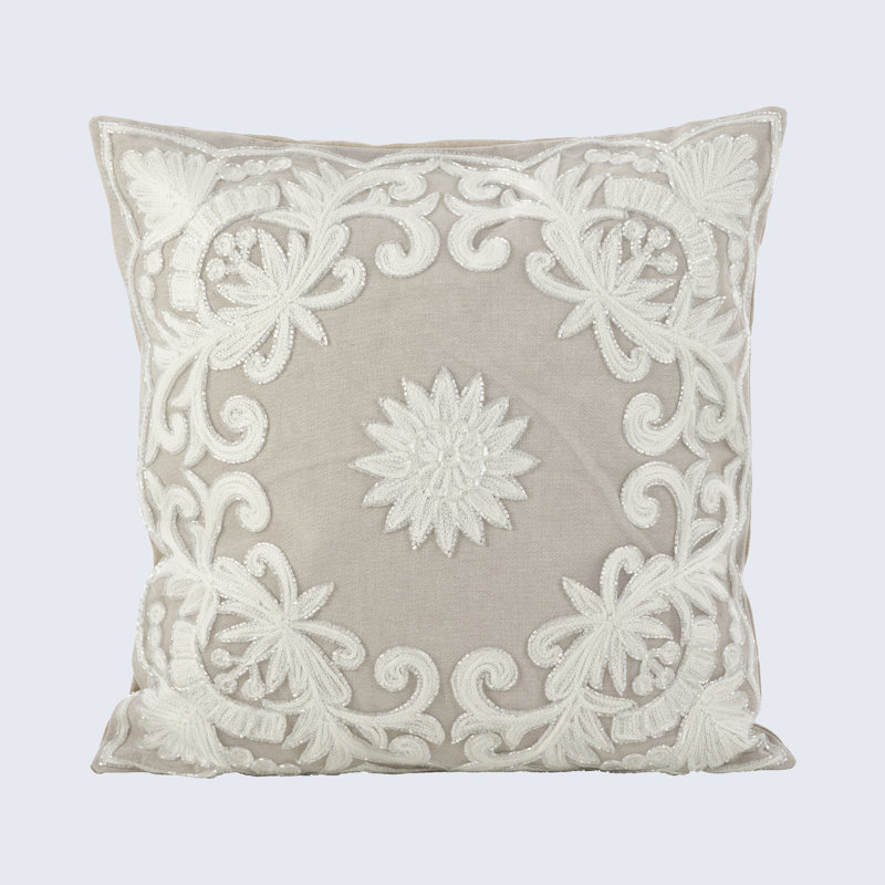 Kreutzer Embroidered Cotton Throw Pillow, Ivory