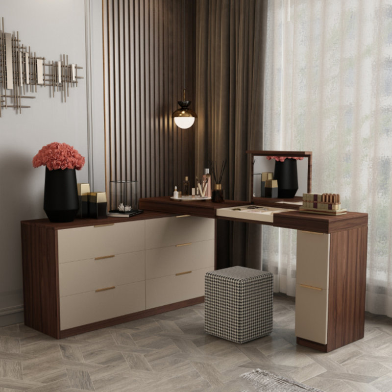 Multi-Purpose Bedroom Dresser, Walnut/Khaki